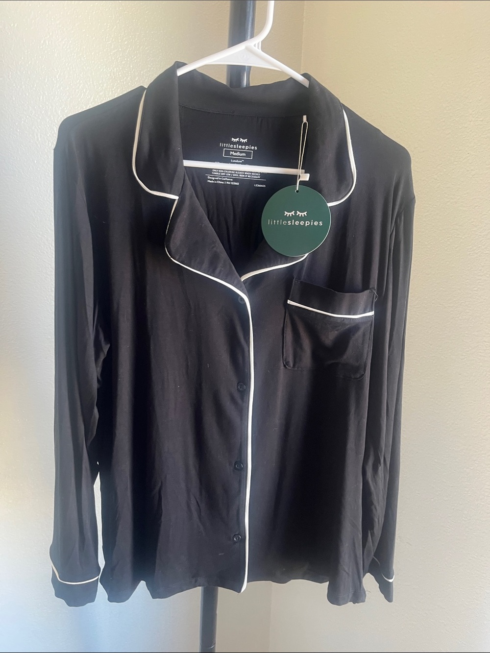 Little Sleepies Black Pajama Shirt with White Piping